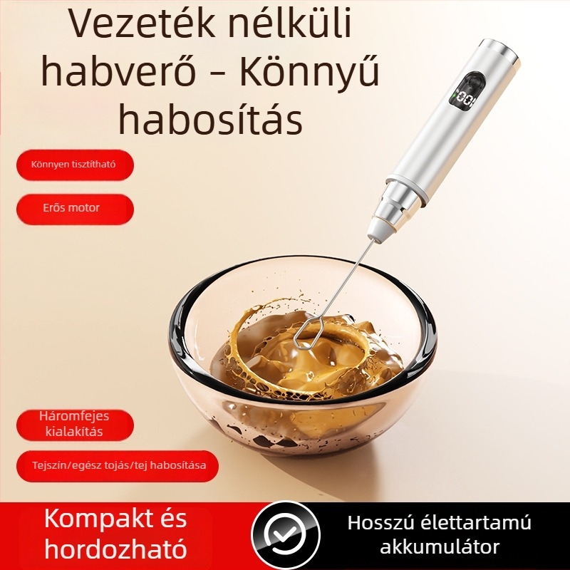 Újratölthető kézi tejhabosító rozsdamentes acélból, kávéhoz