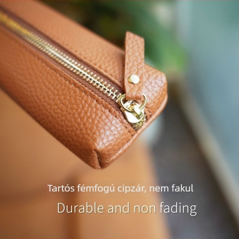 Bőr minimalist tolltartó, hordozható, kis kapacitású irodai táska tollvédő tokkal