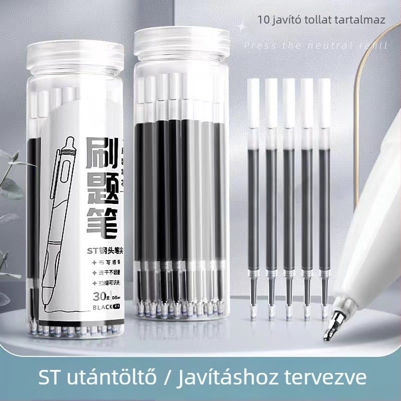 0,5 mm fekete, semleges tinta, gyorsan száradó tollbetét, push-típusú, nagy kapacitású, ecsetfej formájú fej