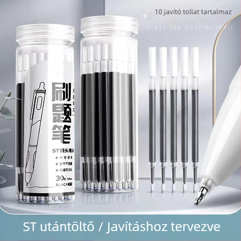 0,5 mm fekete, semleges tinta, gyorsan száradó tollbetét, push-típusú, nagy kapacitású, ecsetfej formájú fej