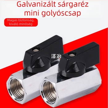 Teljesen rézből készült mini golyóscsap, méretek 1/4, 3/8 és 1/2 hüvelyk, elektrokromált, fényes felülettel, vízrendszerekhez, belső és külső menetek