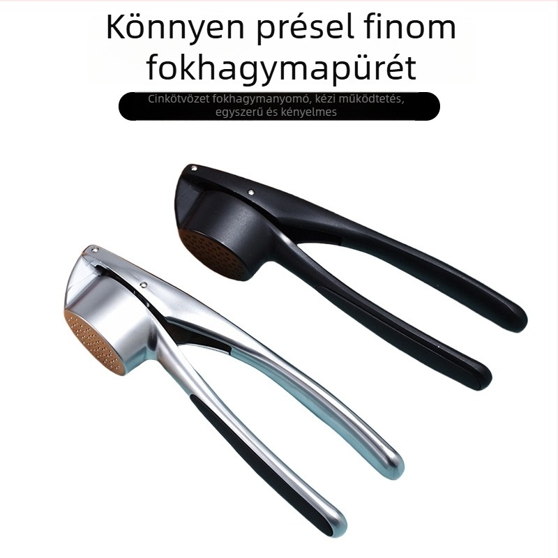 Fokhagyma nyomó és hámozó cinkötvözetből – kézi konyhai eszköz, modern minimalista dizájn