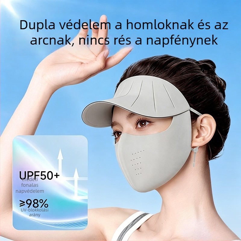 Új stílusú naptól védő arcmaszk nőknek, teljes arcot fedő UV védelem, maszk jégselyem anyagból, nyári facekini integrált napkalappal