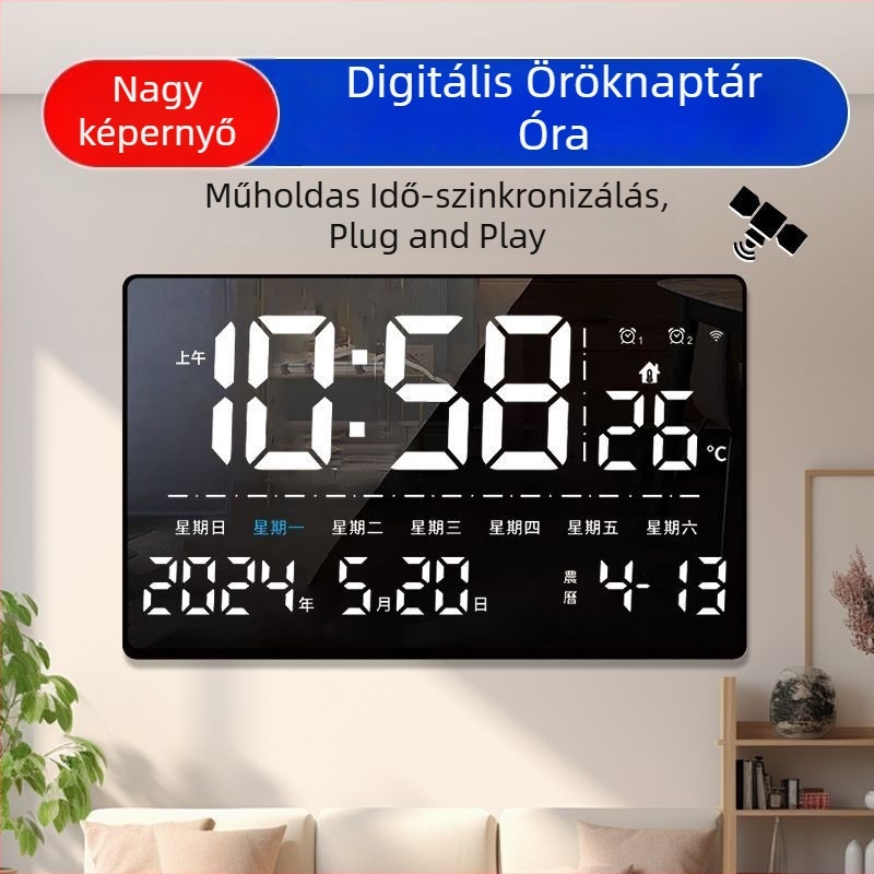 GPS falióra, nagy kijelzős, örök naptár, digitális ébresztőóra és hőmérséklet kijelző