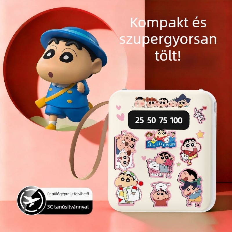 3C-tanúsítvánnyal rendelkező, stílusos, kompakt power bank beépített kábellel – zsebméretű sürgősségi töltő