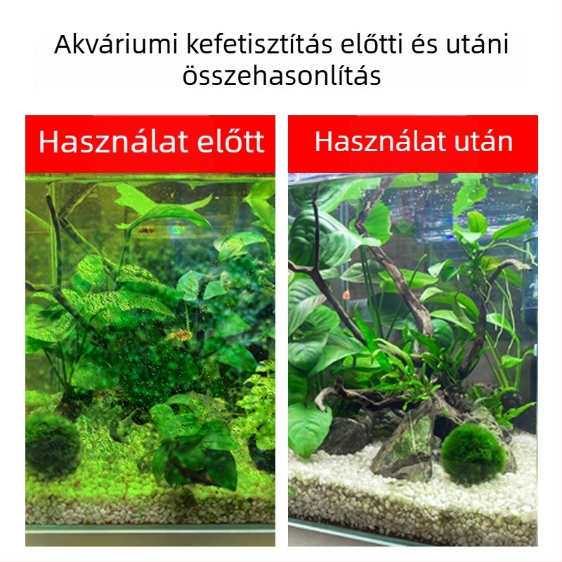 Akvárium tisztító eszköz belső falak tisztítására, holt sarkok nélkül, algák eltávolítására szolgáló kefével és hosszú nyéllel
