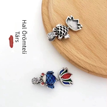 925 Sterling ezüst koi aranyhal medál bojtos nyaklánc, kínai stílusú ékszer
