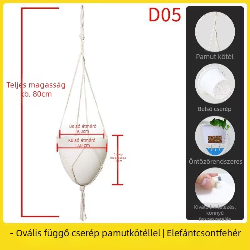 Olinzer tojás alakú műanyag függő virágcserép, 10 cm átmérő, egy darabban öntött, strapabíró.