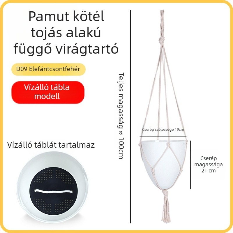 Olinzer tojás alakú műanyag függő virágcserép, 10 cm átmérő, egy darabban öntött, strapabíró.