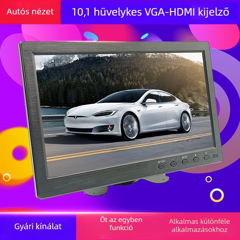 10,1 hüvelykes autóvédelmi monitor HDMI, VGA, AV, USB és BNC bemenetekkel, HD kijelző