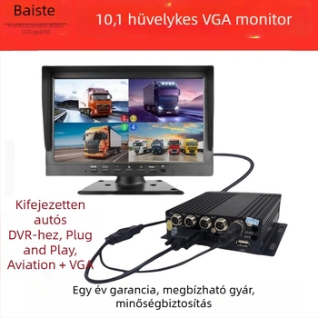 Universális 10,1 hüvelykes autómonitor VGA CCTV-kijelzővel és hátrameneti kamera kompatibilitással