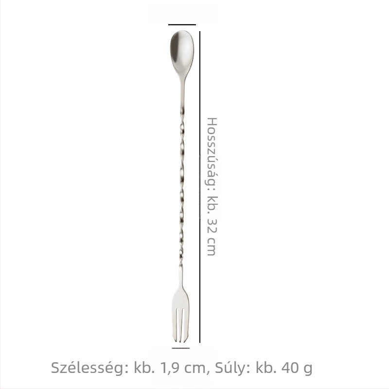 Rozsdamentes acélból készült hosszú bárkanál, 32 cm hosszú nyéllel, koktélokhoz és tejes teához