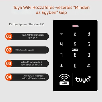 Üvegajtóhoz tervezett hozzáférés-ellenőrző rendszer mobilalkalmazással, távoli feloldással, RFID-kártya és jelszó
