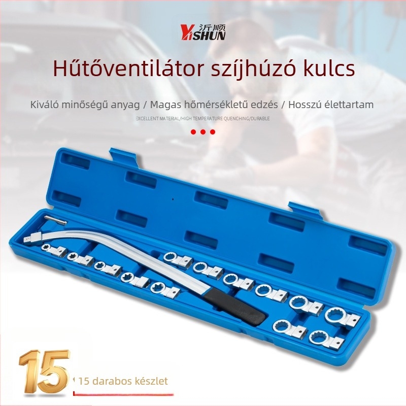 15 részes készlet autómotor szíjhoz: állítható kulcs, szíjgörgő és vezető görgő a szétszereléshez és összeszereléshez