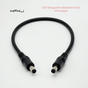 Nagy teljesítményű DC tápkábel, 0,75 mm², DC5521 férfi-férfi csatlakozó, LED megfigyelő dugó 5,5×2,1 mm