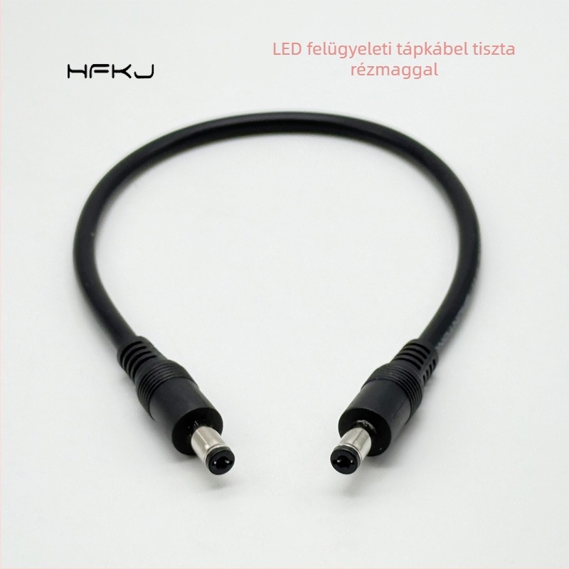 Nagy teljesítményű DC tápkábel, 0,75 mm², DC5521 férfi-férfi csatlakozó, LED megfigyelő dugó 5,5×2,1 mm