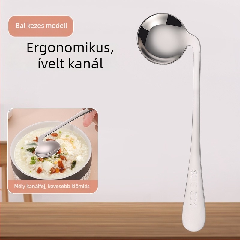 304 rozsdamentes acél villa és kanál hemiplegiás idősek számára, íves/felkönyökölt tervezés az etetéshez, rezgéscsillapító, vastagabb etetőkanál otthoni használatra