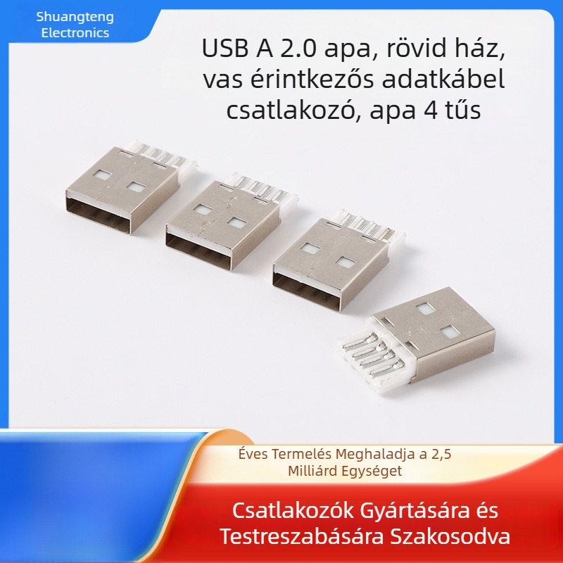 USB Type-A férfi csatlakozó, 2.0A, rövid test, vas-tű, 4-vezetékes USB-kábelcsatlakozó