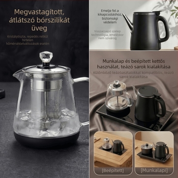 Beépített mind‑egyben elektromos teáskanna és teafőző, automatikus vízellátással és égési védelemmel