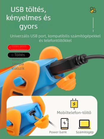 Gyerekeknek készült kerékpár elülső lámpája, töltőre csatlakoztatható kürttel és nagy fényerejű zseblámpával éjszakai kerékpározáshoz