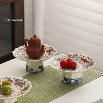 Porcelán gyümölcstál lábú kínai stílusú, nappalihoz – teás snack tál, kerámia