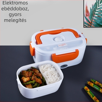 Elektromos melegítő ebédes doboz, hordozható önmelegedő ebédes doboz autóba szerelhető funkcióval, ABS műanyag, 40 W, 220 V, kapacitás 1.1–1.2 L