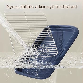 Kutyatoalette vas kerettel és hálós tálcával, kiskutyáktól a nagytestűekig, rögzített helyre történő ürítésre tervezve