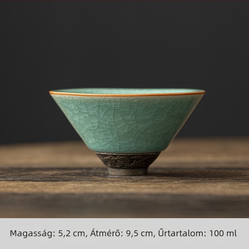 Porcelán Gongfu teáscsésze homok-arany mázzal és jégrepedéses mintával, Tianmu mázzal, egyetlen csészés teás készlet