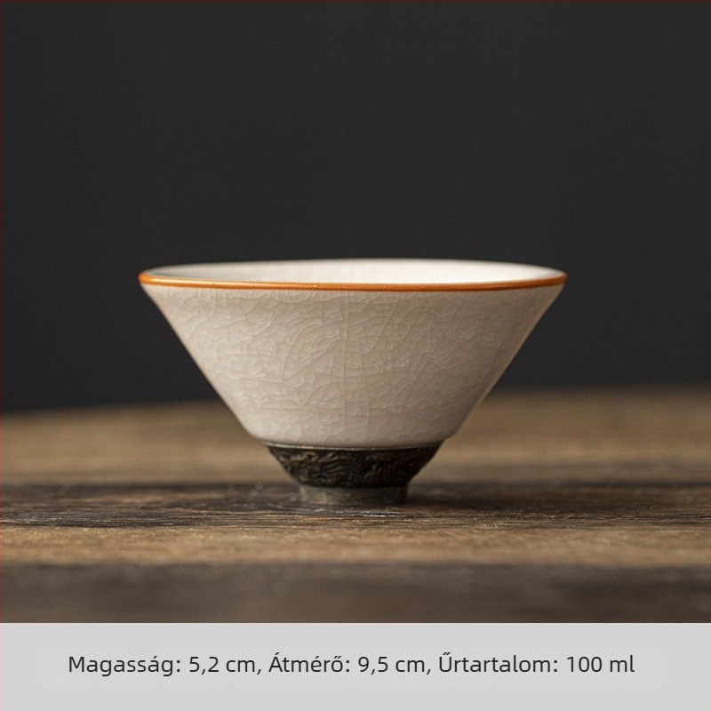 Porcelán Gongfu teáscsésze homok-arany mázzal és jégrepedéses mintával, Tianmu mázzal, egyetlen csészés teás készlet