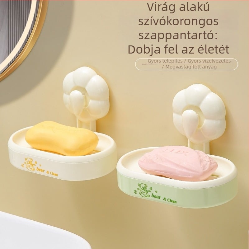 Falra szerelt szappontartó vákuumos koronggal, csepegtető polccal a fürdőszobába, fúrás nélkül, kiváló minőségű