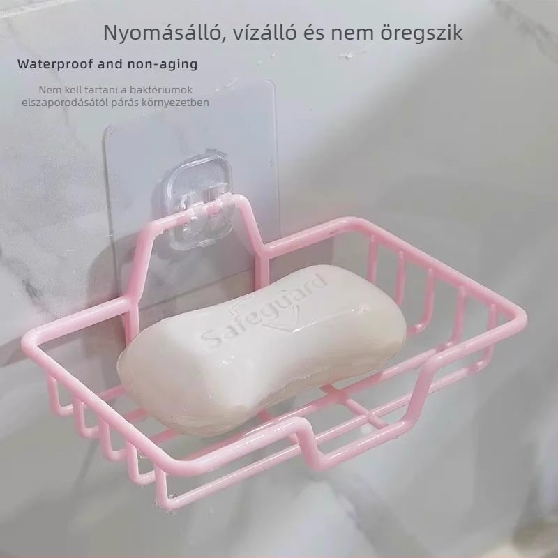 Falihoz szerelhető, fúrás nélküli szappantartó lefolyóval a fürdőszobába