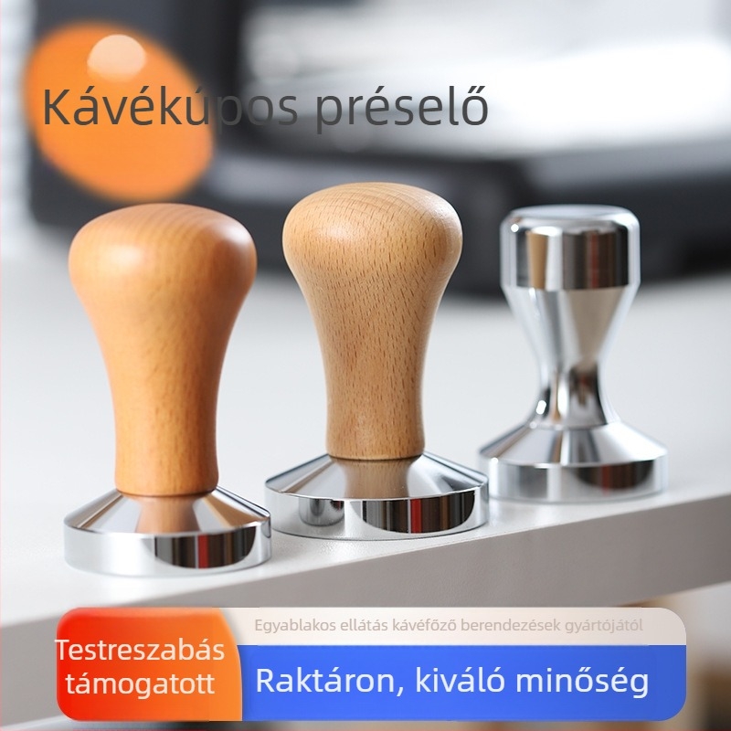 Kávétamper fa nyéllel és fém fejjel, 51mm/58mm töltő készlet
