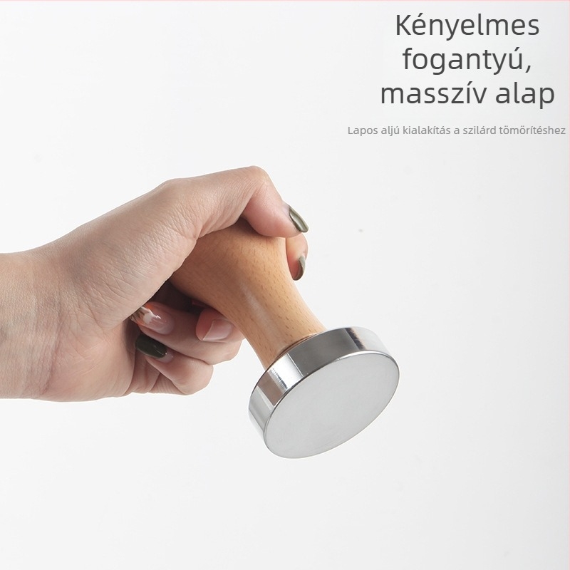 Kávétamper fa nyéllel és fém fejjel, 51mm/58mm töltő készlet