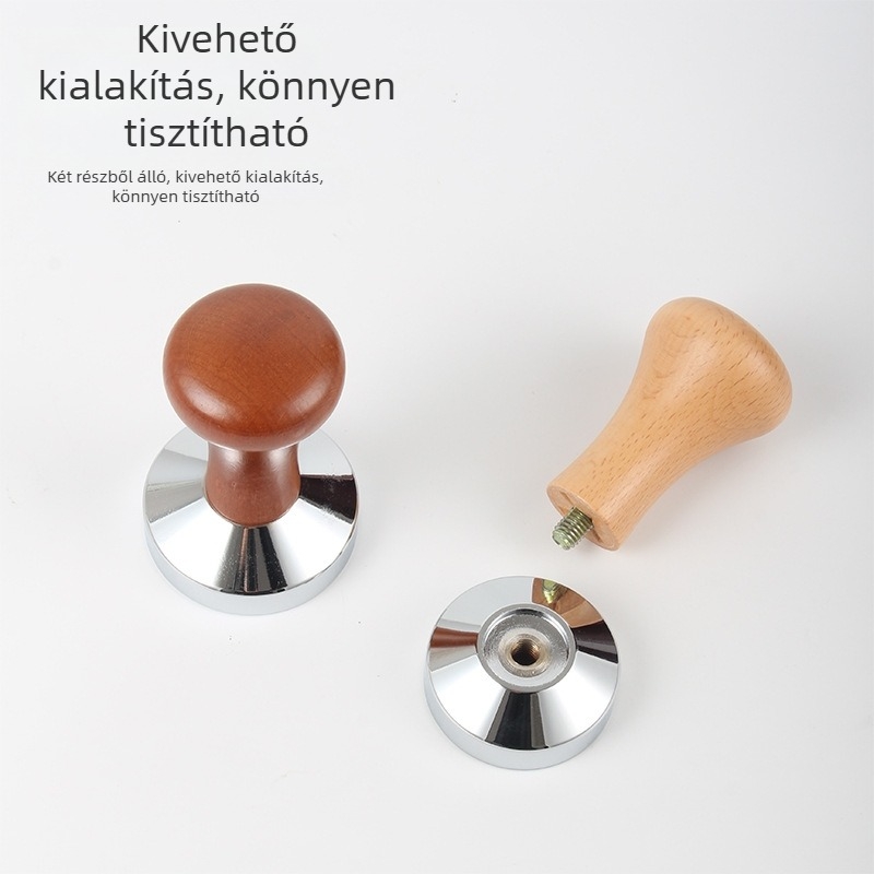 Kávétamper fa nyéllel és fém fejjel, 51mm/58mm töltő készlet