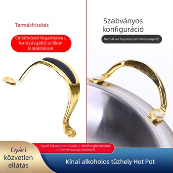 Szilikon fogantyúval ellátott kerek rozsdamentes acél alkoholfőző, égésvédett, alkalmas száraz fazékhoz, Herceg fazékhoz és önkiszolgáló forró fazékhoz