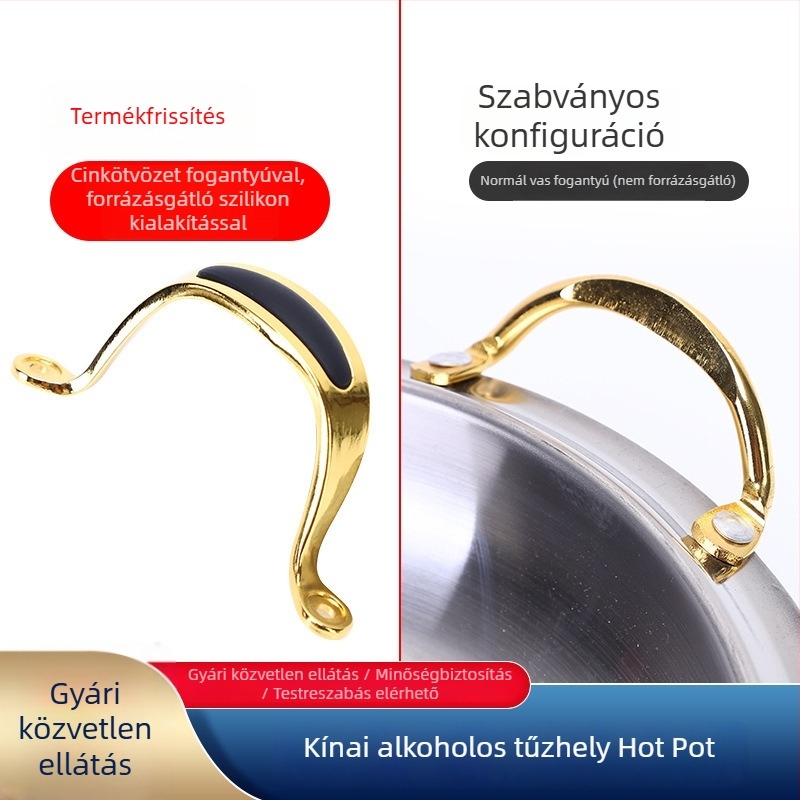 Szilikon fogantyúval ellátott kerek rozsdamentes acél alkoholfőző, égésvédett, alkalmas száraz fazékhoz, Herceg fazékhoz és önkiszolgáló forró fazékhoz
