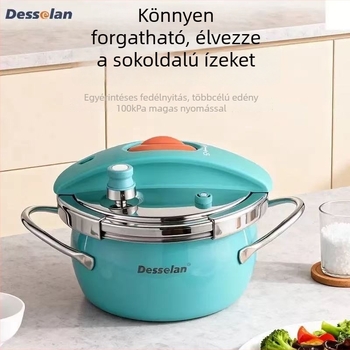Desenlang zománcolt rozsdamentes acél nyomásfőző edény, 3,5 L, öt rétegből álló aljzattal, gáztűzhelyhez és indukciós főzőlaphoz kompatibilis