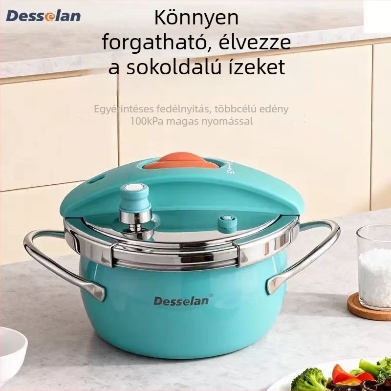 Desenlang zománcolt rozsdamentes acél nyomásfőző edény, 3,5 L, öt rétegből álló aljzattal, gáztűzhelyhez és indukciós főzőlaphoz kompatibilis