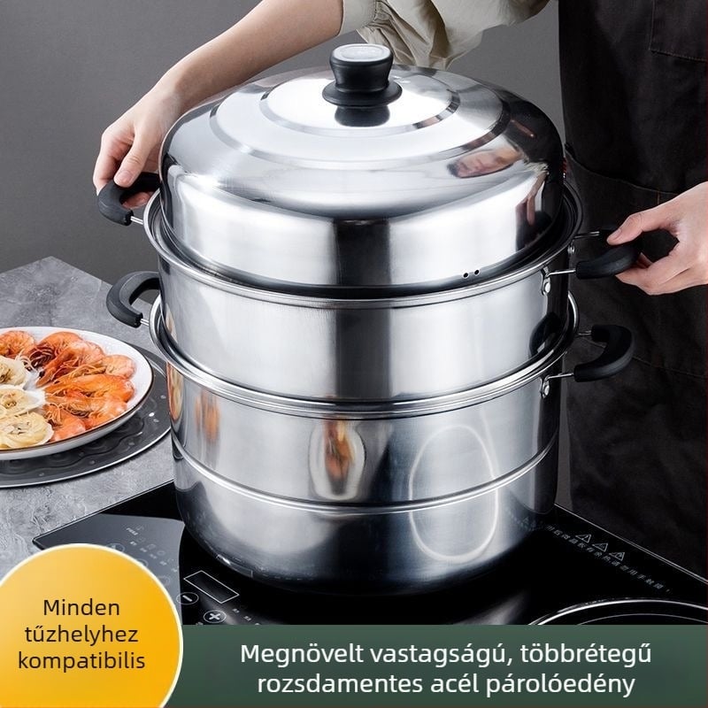Megvastagított rozsdamentes acélból készült háromrétegű gőzölő, 32 cm, háztartási használatra, nagy kapacitás, többfunkciós