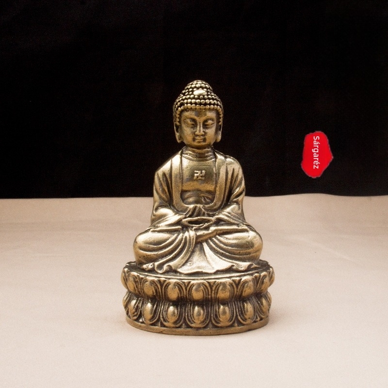 Réz-ötvözetből készült Sakyamuni Buddha-szobor, antik stílusú otthoni dekoráció