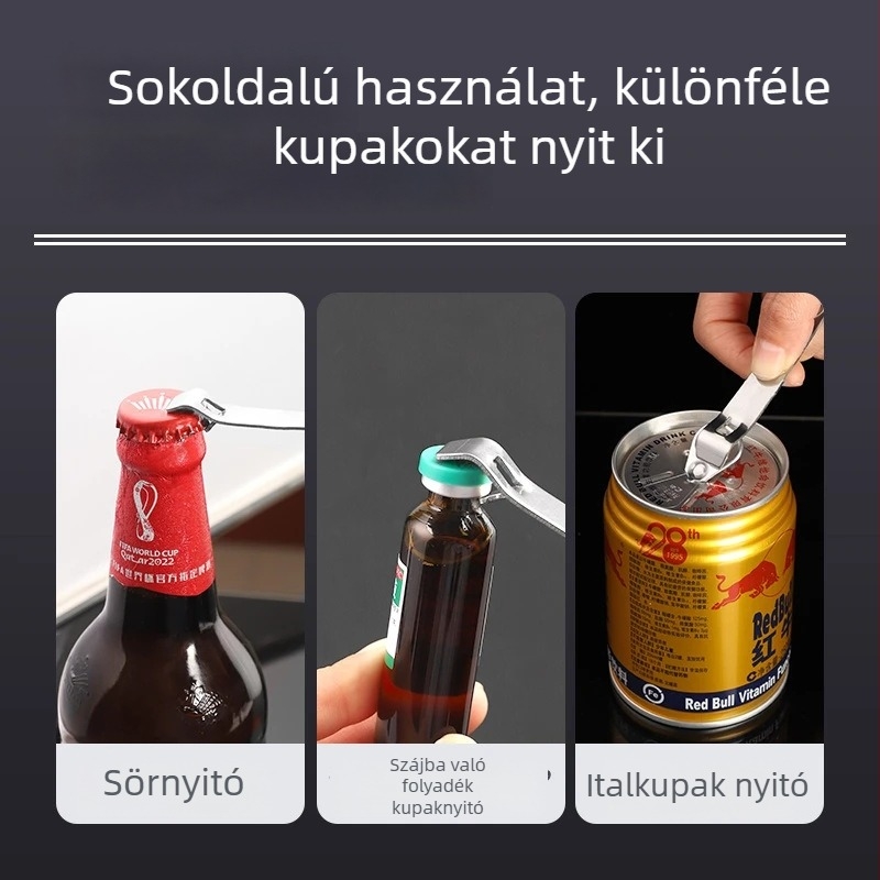 Multifunkcionális, hordozható üvegnyitó sör- és gyógyszeres üvegekhez