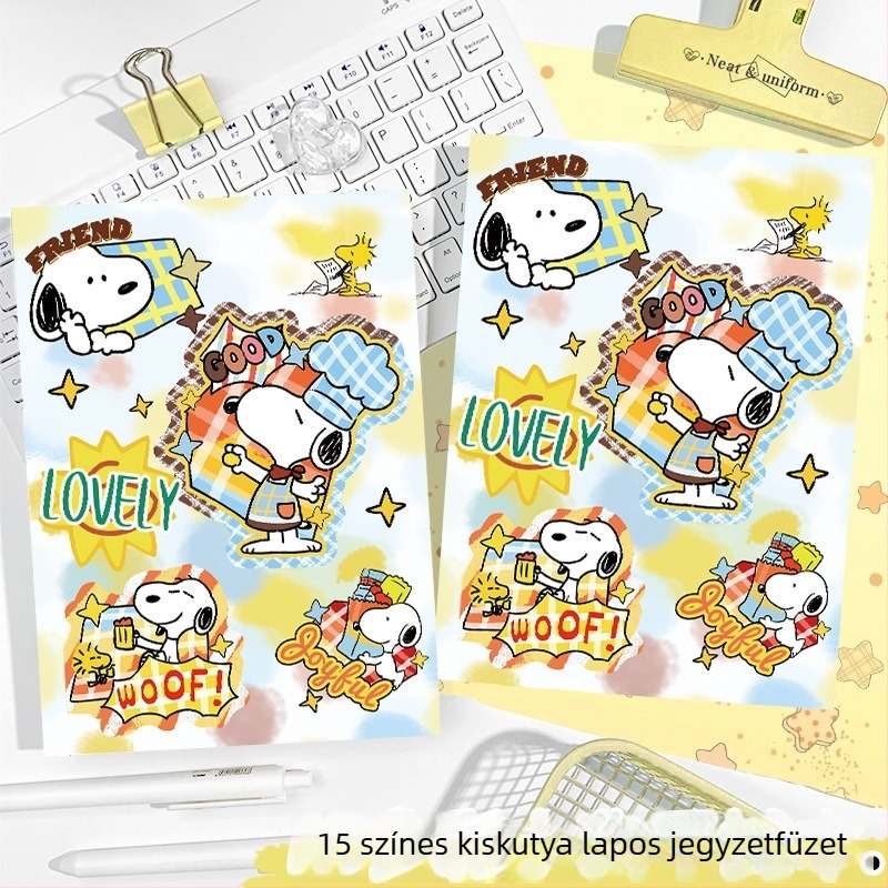 A5 Flat-Lay notesz színes Nubie Dog nyomattal, aranyos karikatúra napló