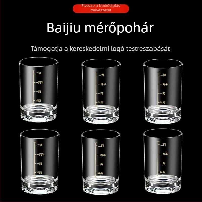 Gradált baijiu pohár, 100 ml kapacitású, üvegből készült likőrpohár