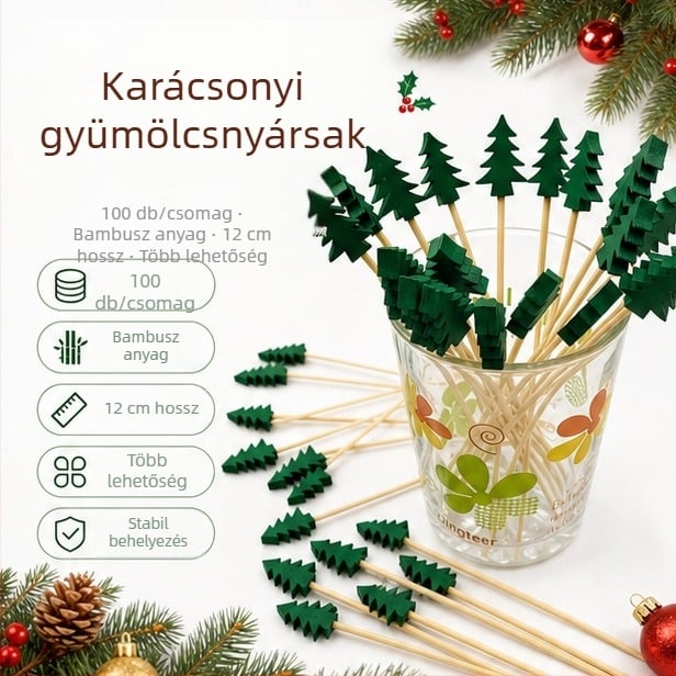 Egyszer használatos bambusz gyümölcsnyársak dekoratív virágmintás fogókkal desszertekhez, koktélokhoz, szendvicsekhez és tortákhoz