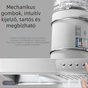 Rozsdamentes acél konyhai szellőzőventilátor világítással, nyomógombos működés, erős szívóerő, bérlakásokhoz, egyszerű kivitel