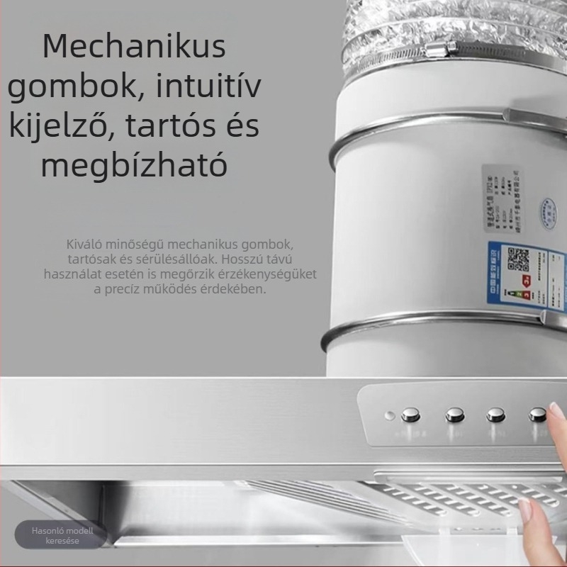 Rozsdamentes acél konyhai szellőzőventilátor világítással, nyomógombos működés, erős szívóerő, bérlakásokhoz, egyszerű kivitel