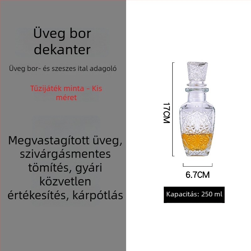 Kristályüvegű dekanter fedővel borhoz és whiskyhez