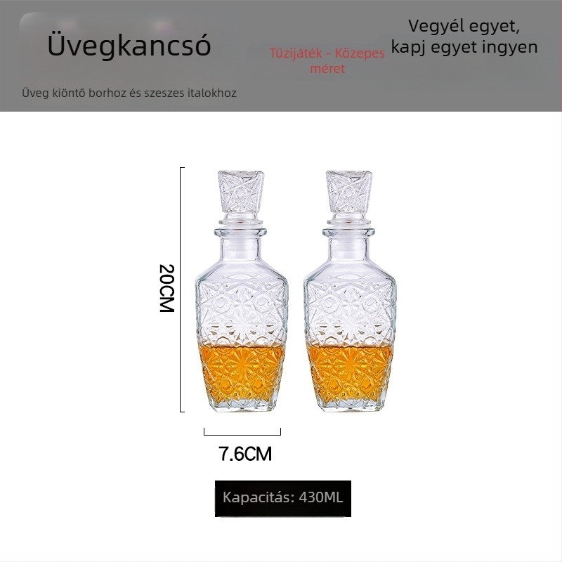 Kristályüvegű dekanter fedővel borhoz és whiskyhez