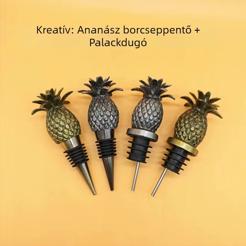 Ananász alakú cinköntvényből készült boros töltő és dugó – Ananász alakú dugó vörösborhoz