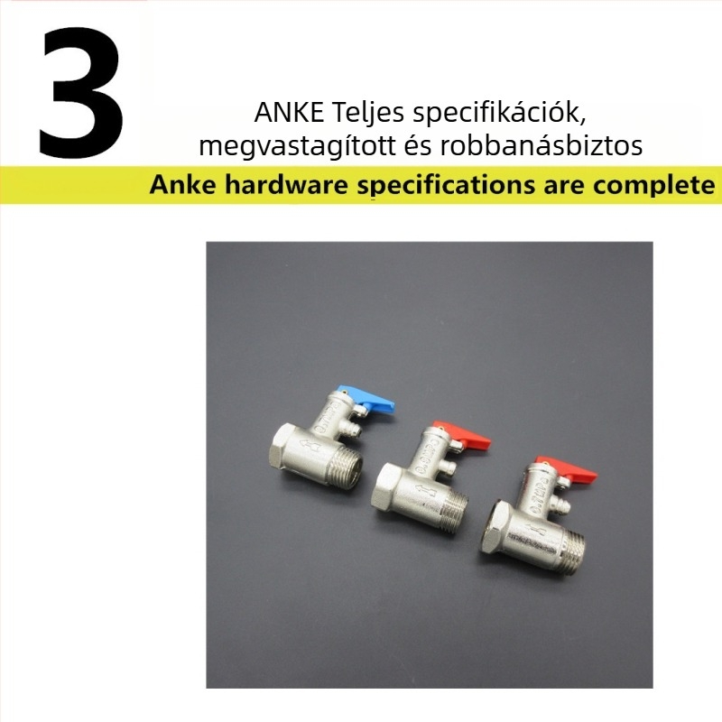 Réz biztonsági szelep vízmelegítőhöz, 1/2 hüvelykes csatlakozással, nyomáscsökkentő és leeresztő szelep elektromos és napenergia vízmelegítőkhöz